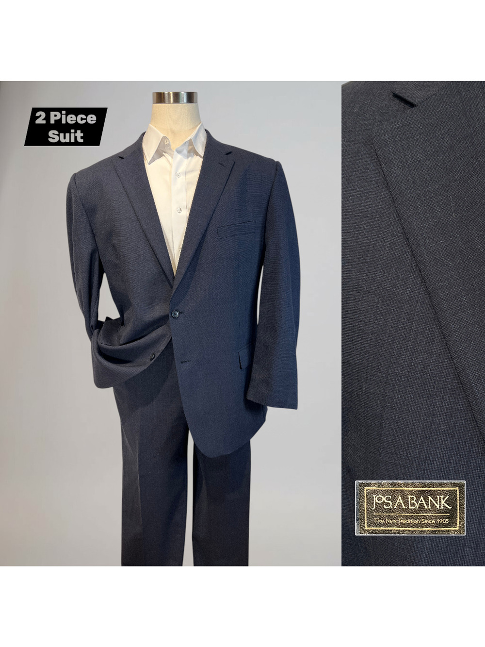 Jos A Bank 48-50L 44x31 Navy Blue Subtle Tonal Ghost Plaid Suit Mint